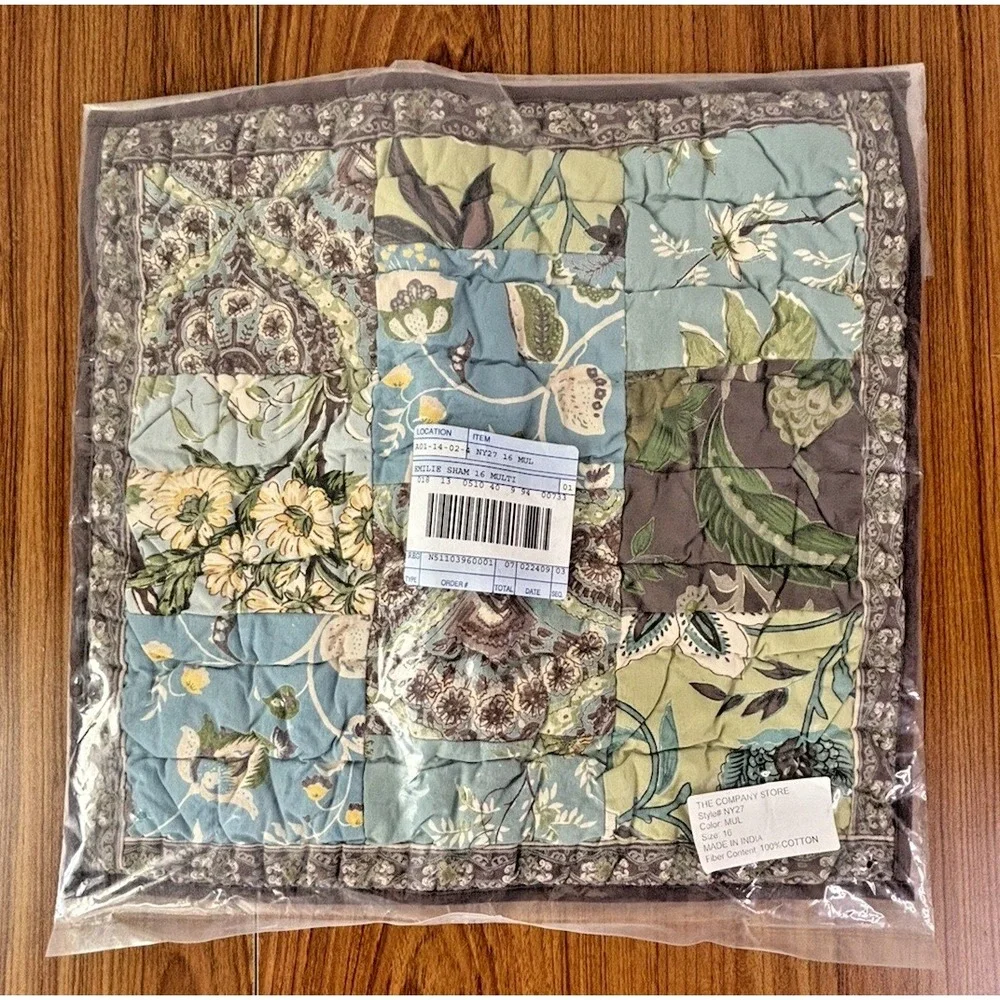 Company Store Emilie 16x16 Throw Pillow Cover Floral Quilted Patchwork Boho NEW